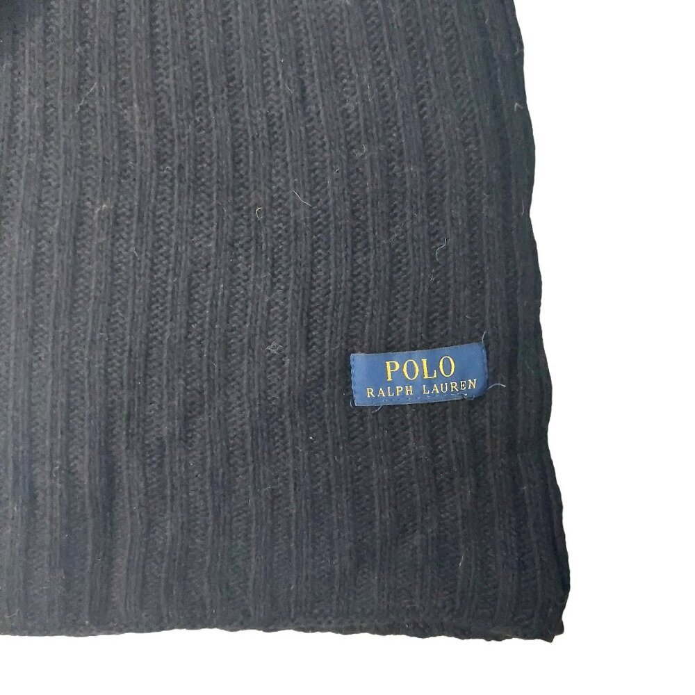 POLO Ralph Lauren 80s Vintage Black Ribbed Knit Scarf Embroidered Logo Scarves - Picture 7 of 7